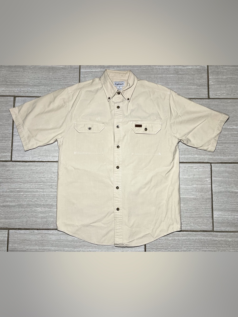 Carhartt Shirt Adult Mens Medium Tan Short Sleeve Button Down Shirt